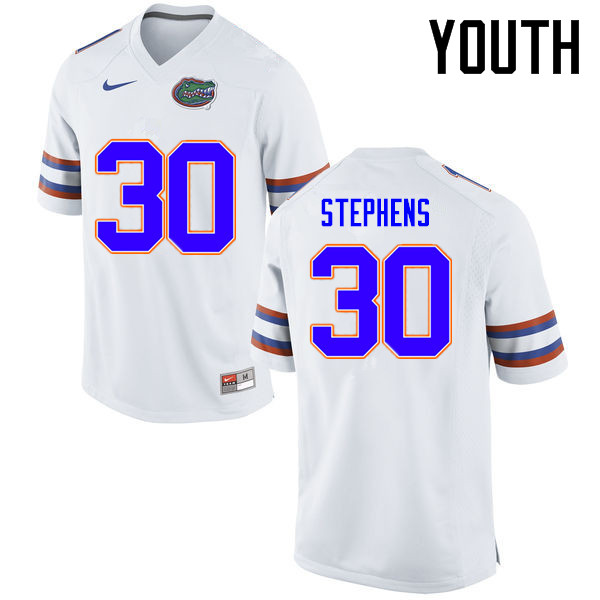 Youth Florida Gators #30 Garrett Stephens College Football Jerseys Sale-White